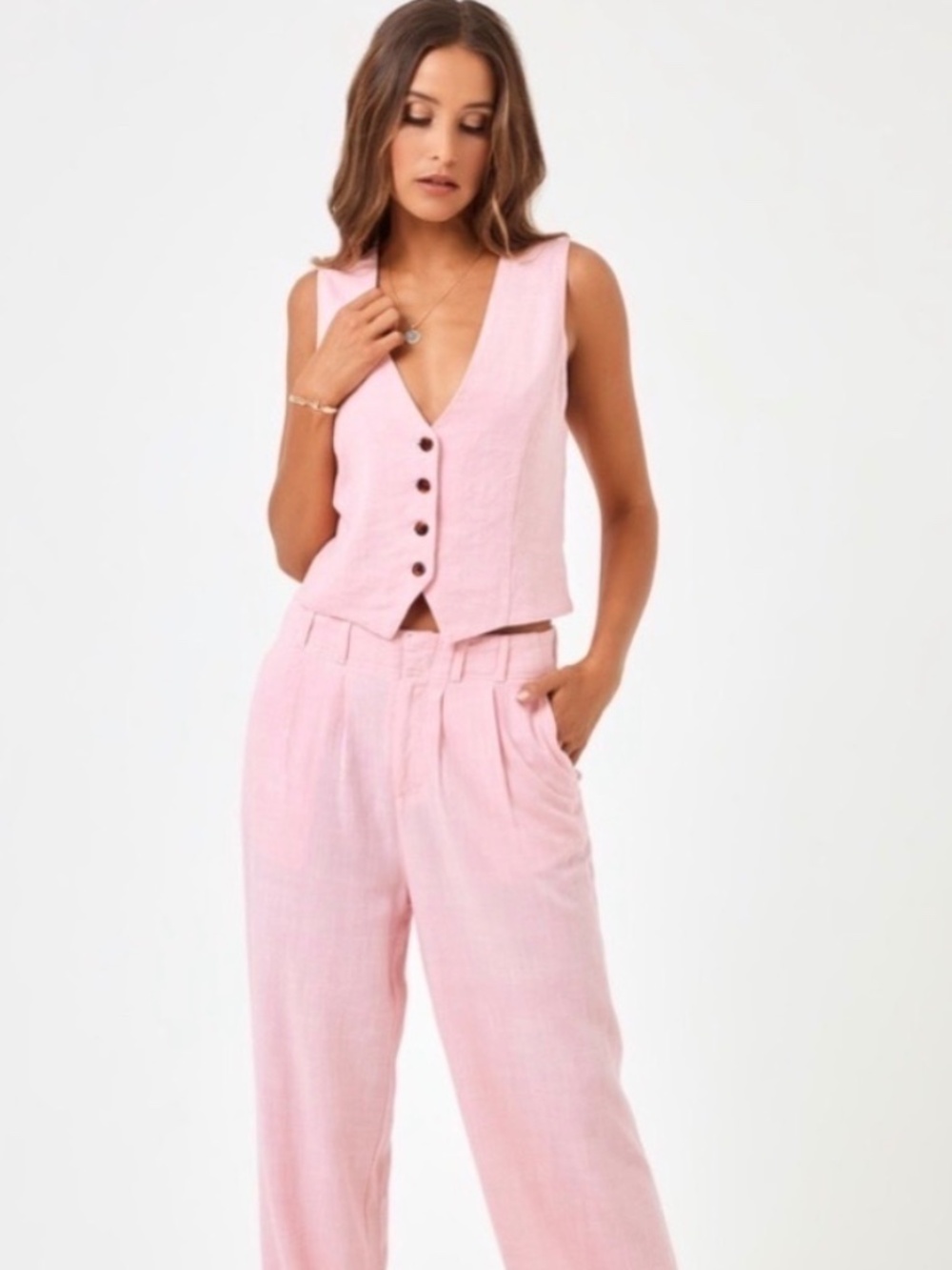 Pink Vest & Pant Suit Set | Chic Tailored Matching Set | Power Suit